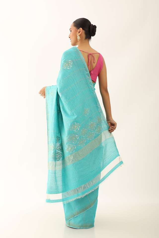 Light Blue Chattisgarh Pure Tussar Silk Woven Saree thumbnail image number null