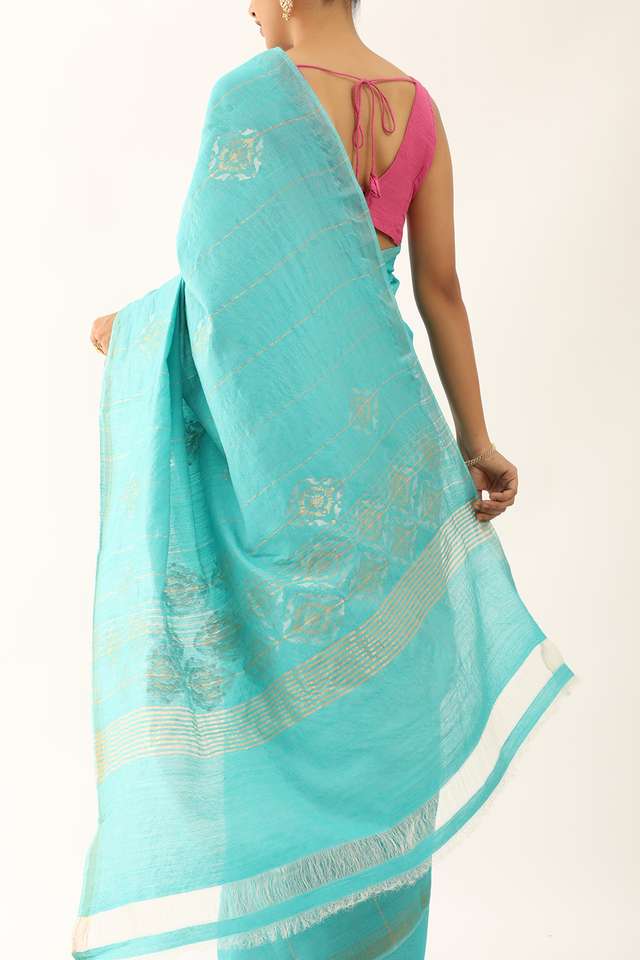 Light Blue Chattisgarh Pure Tussar Silk Woven Saree thumbnail image number null