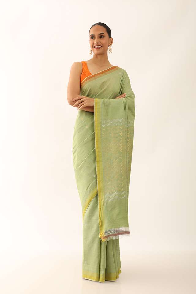 Light Green Chattisgarh Pure Tussar Silk Woven Saree image number