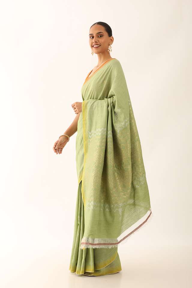 Light Green Chattisgarh Pure Tussar Silk Woven Saree thumbnail image number null