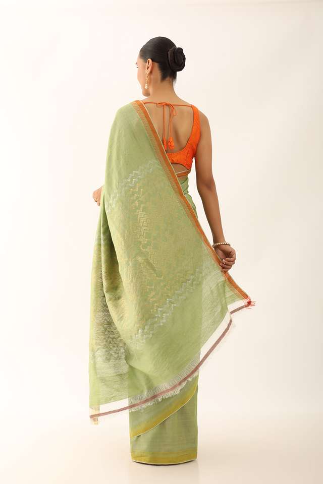 Light Green Chattisgarh Pure Tussar Silk Woven Saree thumbnail image number null