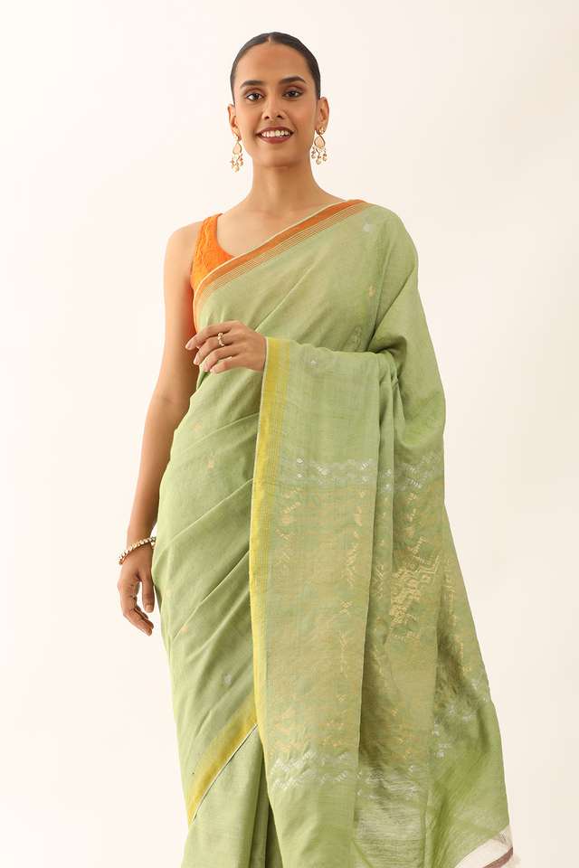 Light Green Chattisgarh Pure Tussar Silk Woven Saree thumbnail image number null