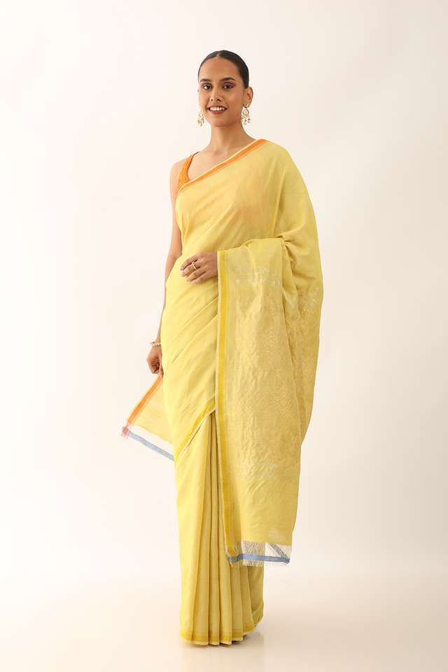 Yellow Chattisgarh Pure Tussar Silk Woven Saree image number