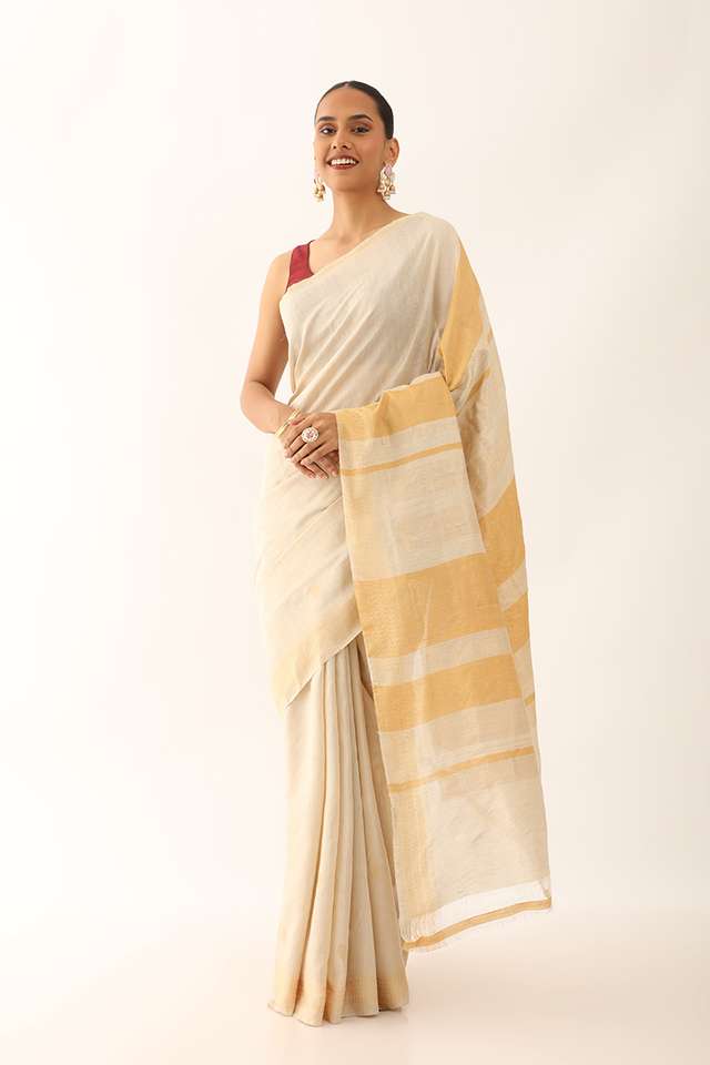 Beige Chattisgarh Pure Tussar Silk Woven Saree image number
