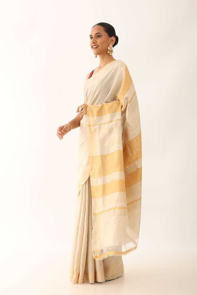 Beige Chattisgarh Pure Tussar Silk Woven Saree thumbnail image number null