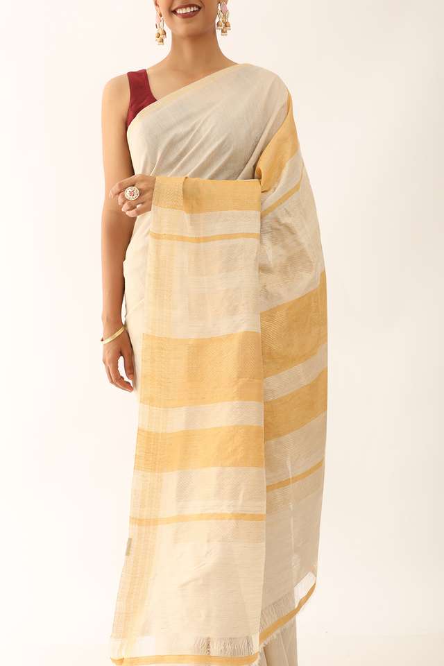 Beige Chattisgarh Pure Tussar Silk Woven Saree thumbnail image number null