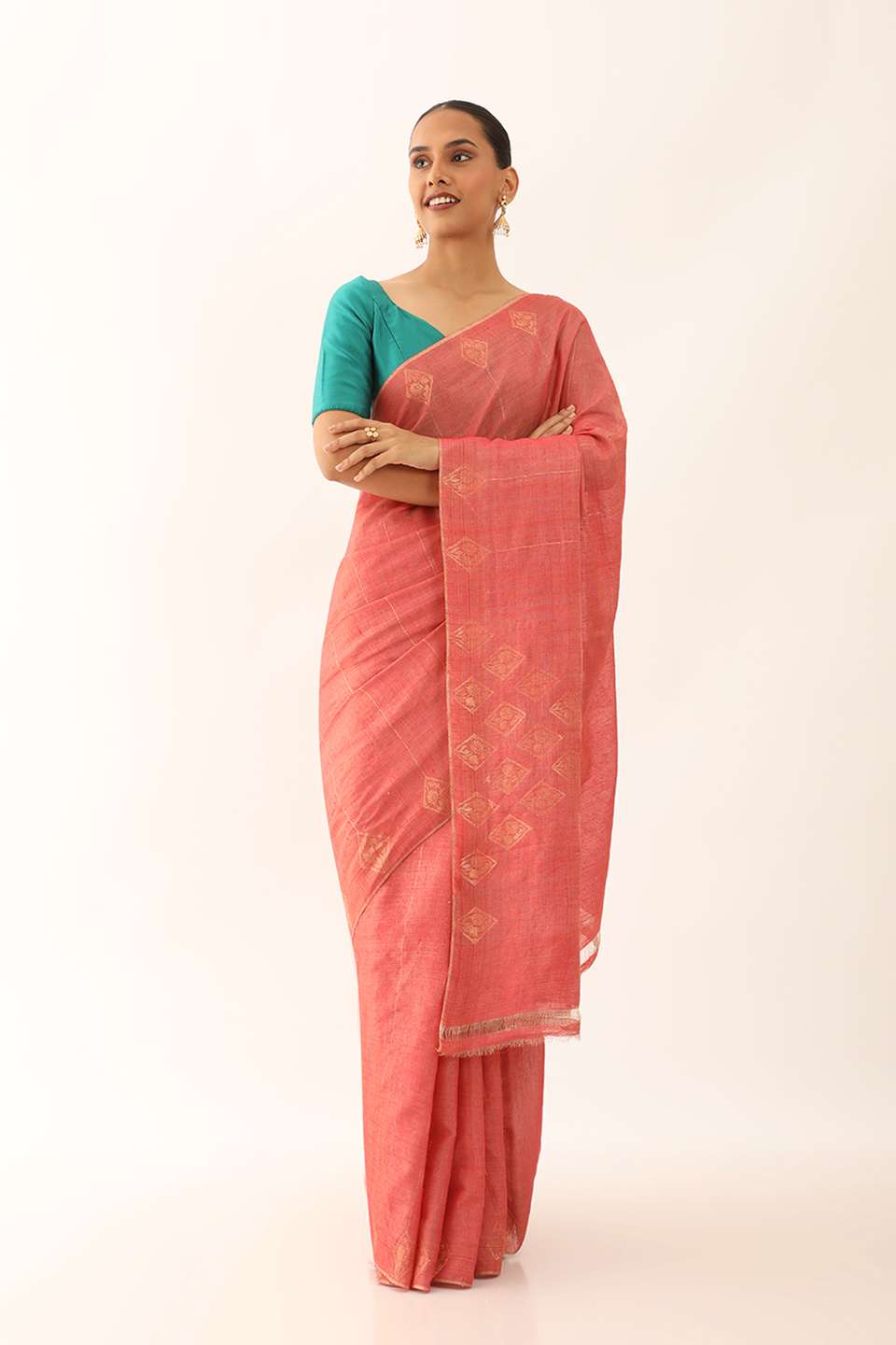 Light Red Chattisgarh Pure Silk Tissue Woven Saree