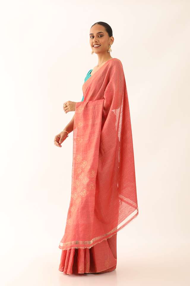 Light Red Chattisgarh Pure Silk Tissue Woven Saree thumbnail image number null