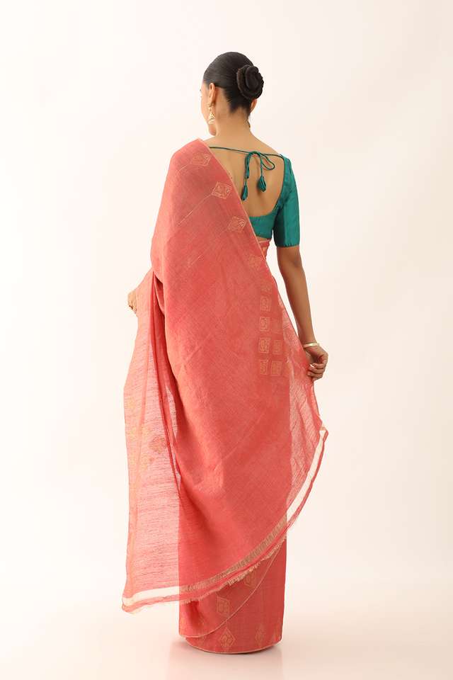 Light Red Chattisgarh Pure Silk Tissue Woven Saree thumbnail image number null