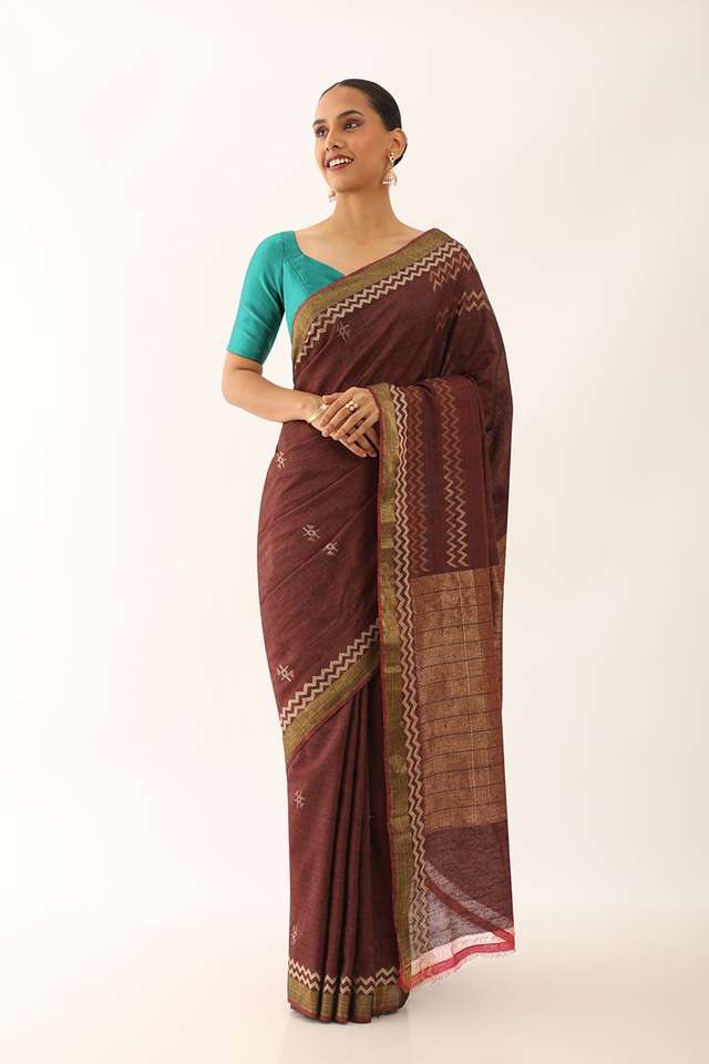 Dark Red Chattisgarh Pure Tussar Silk Woven Saree image number