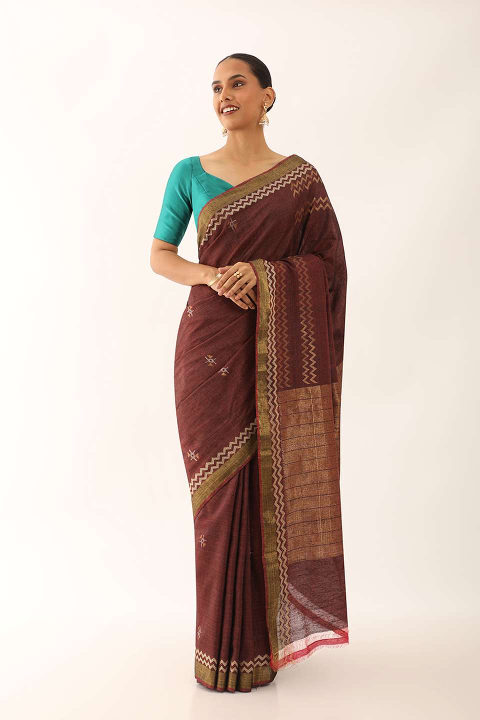 Dark Red Chattisgarh Pure Tussar Silk Woven Saree