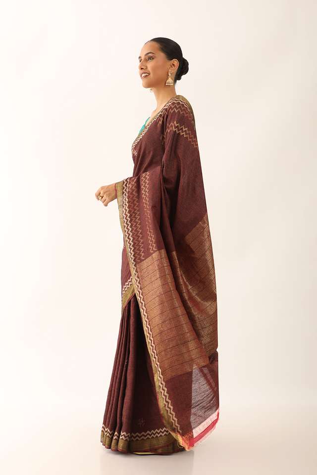 Dark Red Chattisgarh Pure Tussar Silk Woven Saree thumbnail image number null