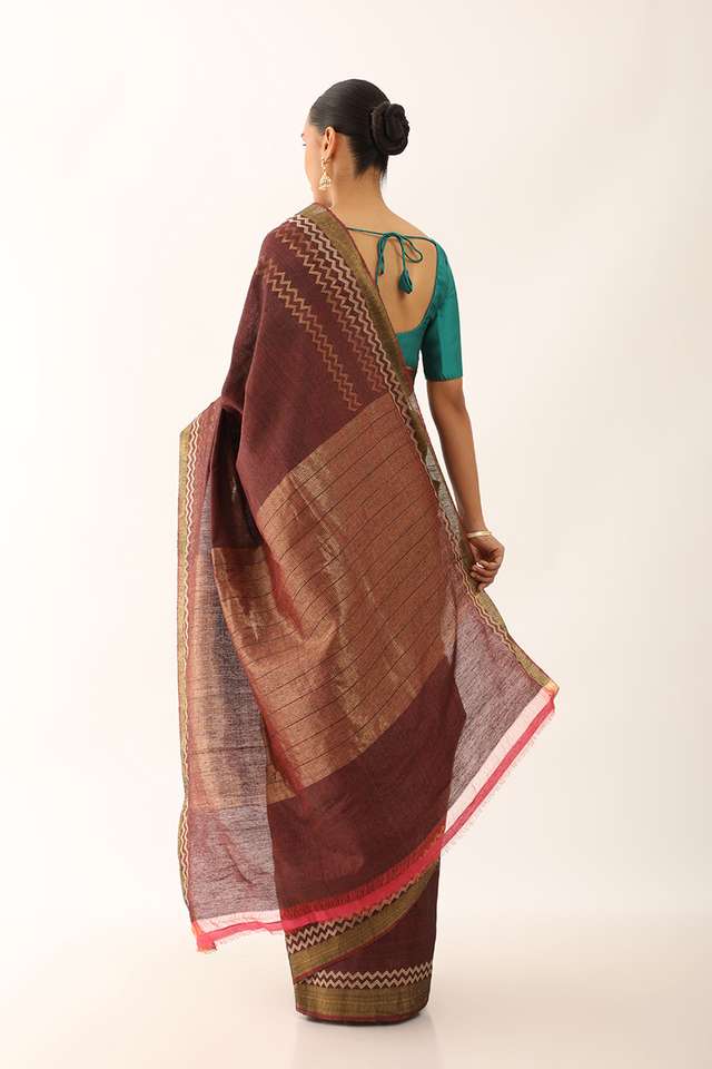 Dark Red Chattisgarh Pure Tussar Silk Woven Saree thumbnail image number null