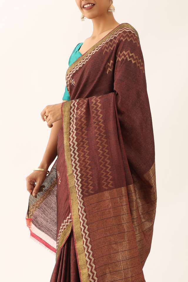 Dark Red Chattisgarh Pure Tussar Silk Woven Saree thumbnail image number null