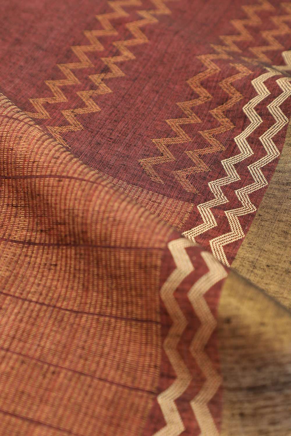 Dark Red Chattisgarh Pure Tussar Silk Woven Saree image number null