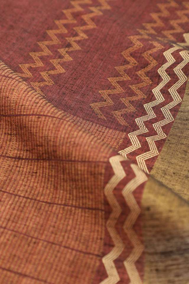 Dark Red Chattisgarh Pure Tussar Silk Woven Saree thumbnail image number null