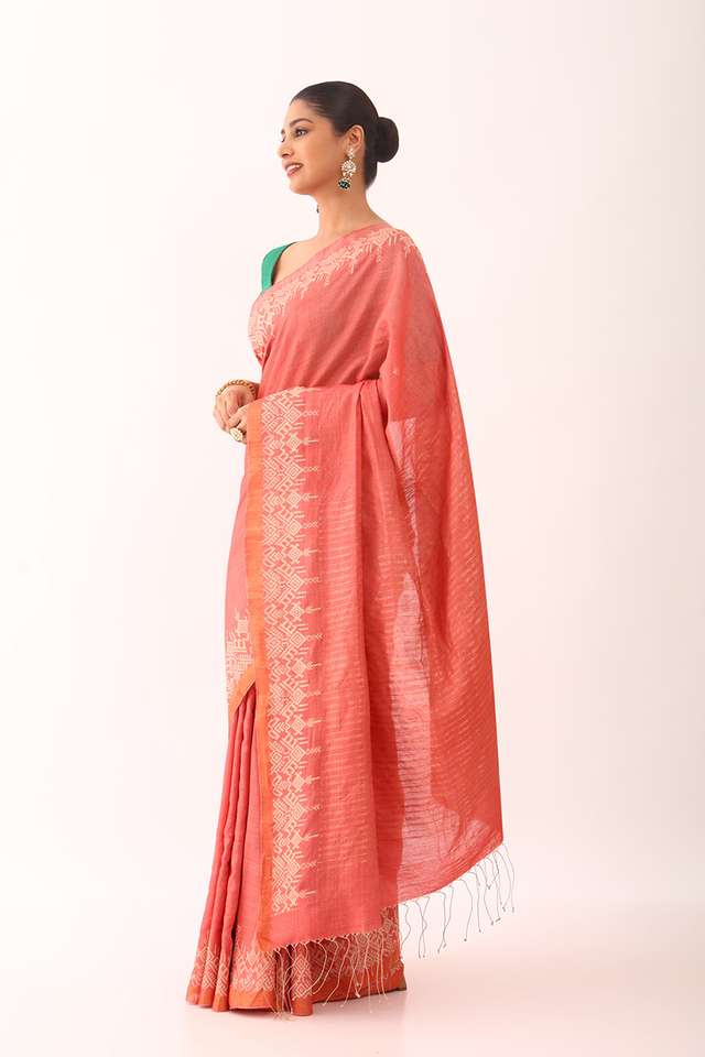 Red Woven Pure Tussar Silk Saree image number