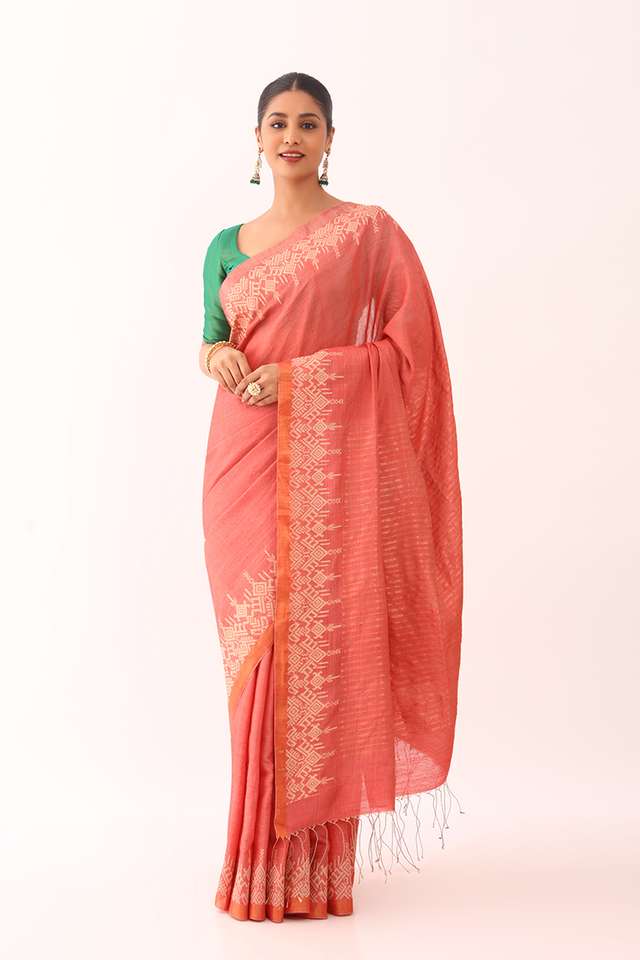 Red Woven Pure Tussar Silk Saree thumbnail image number null