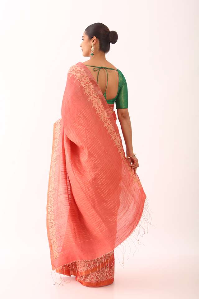 Red Woven Pure Tussar Silk Saree thumbnail image number null