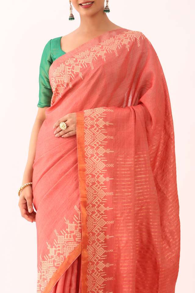 Red Woven Pure Tussar Silk Saree thumbnail image number null