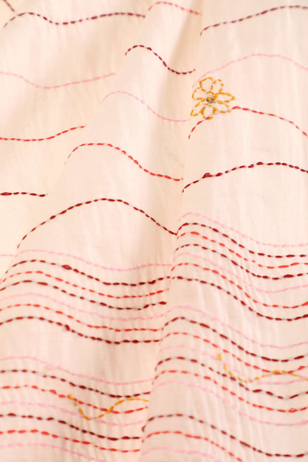Off White Bengal Pure Silk Cotton Kantha Embroidered Saree image number null