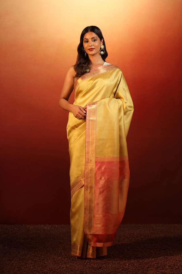 Yellow Woven Pure Silk Kanjivaram Saree image number