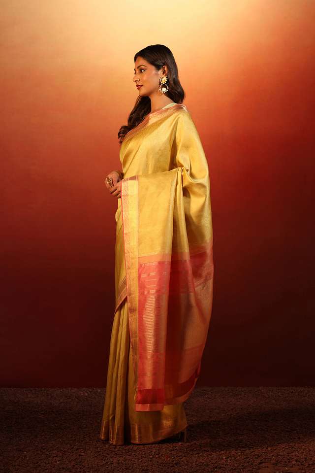 Yellow Woven Pure Silk Kanjivaram Saree thumbnail image number null