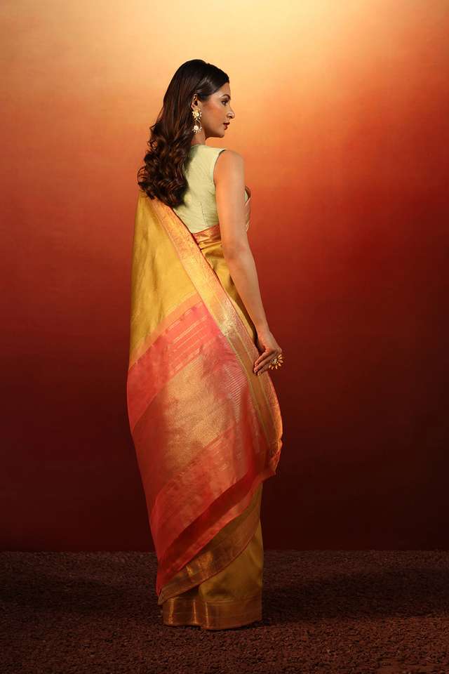 Yellow Woven Pure Silk Kanjivaram Saree thumbnail image number null