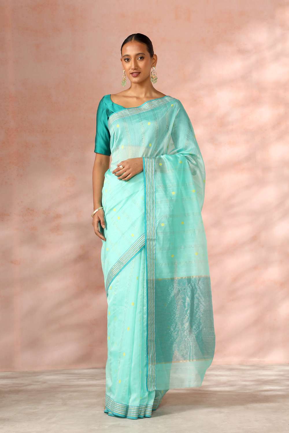 Light Green Woven Pure Silk Cotton Chanderi Saree image number null