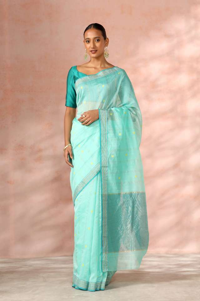 Light Green Woven Pure Silk Cotton Chanderi Saree image number
