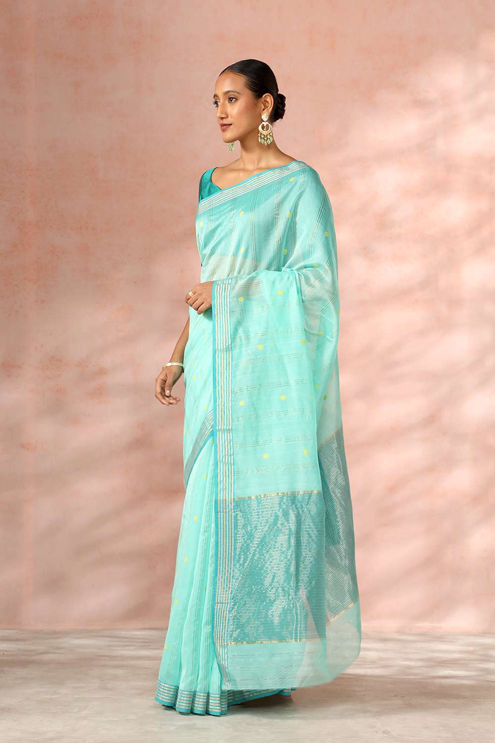 Light Green Woven Pure Silk Cotton Chanderi Saree image number null