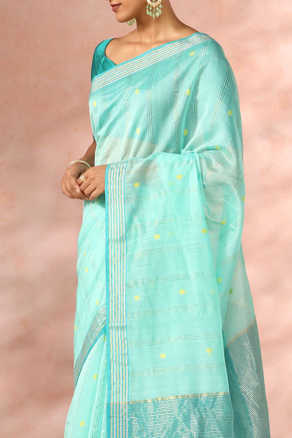 Light Green Woven Pure Silk Cotton Chanderi Saree image number null