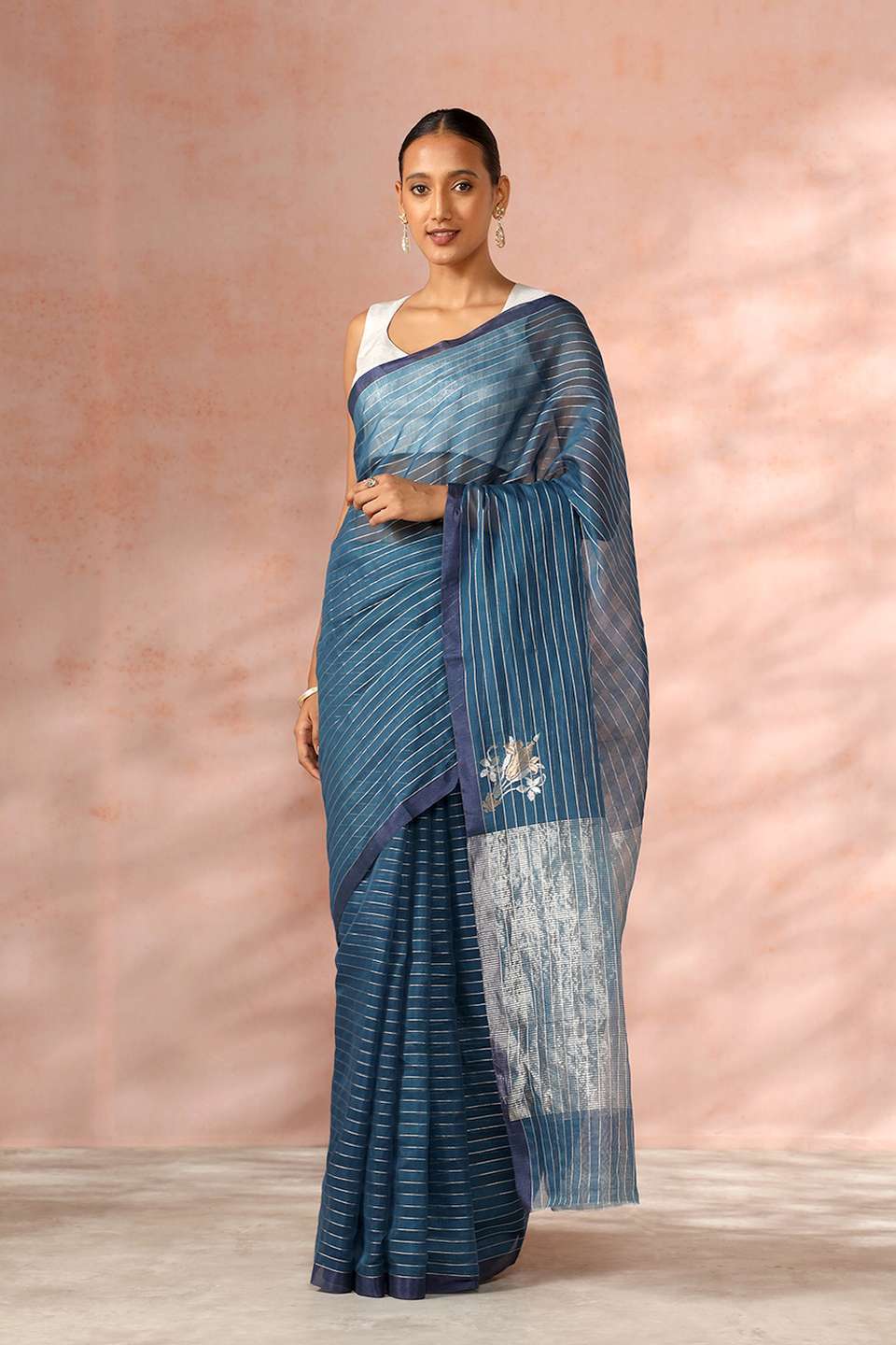 Dark Blue Chanderi Pure Silk Cotton Woven Saree