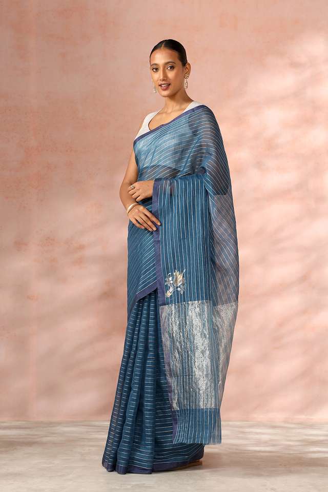 Dark Blue Chanderi Pure Silk Cotton Woven Saree thumbnail image number null