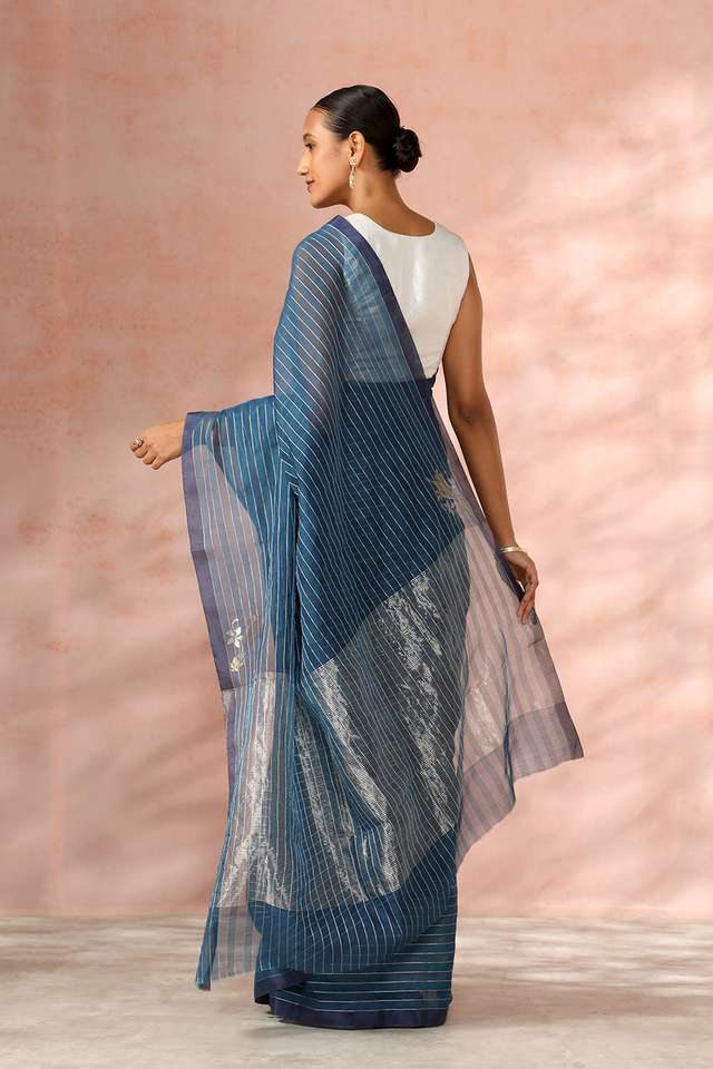 Dark Blue Chanderi Pure Silk Cotton Woven Saree thumbnail image number null