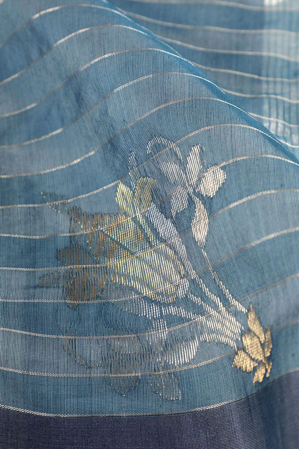 Dark Blue Chanderi Pure Silk Cotton Woven Saree image number null