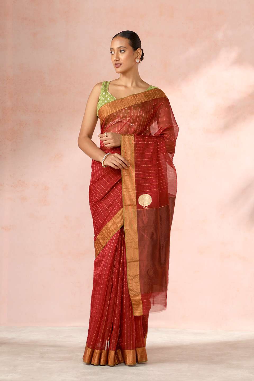 Red Chanderi Pure Silk Cotton Woven Saree