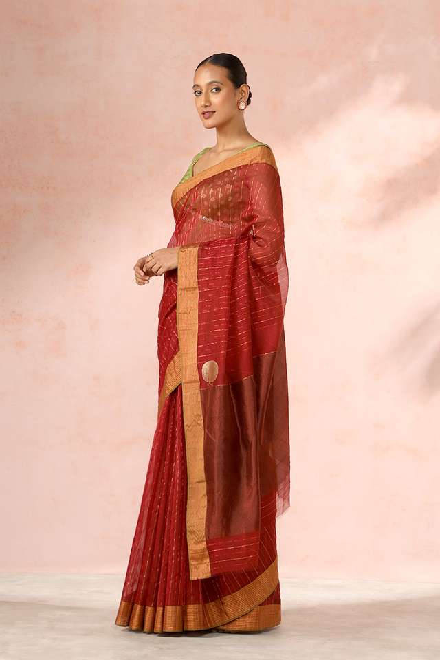Red Chanderi Pure Silk Cotton Woven Saree thumbnail image number null