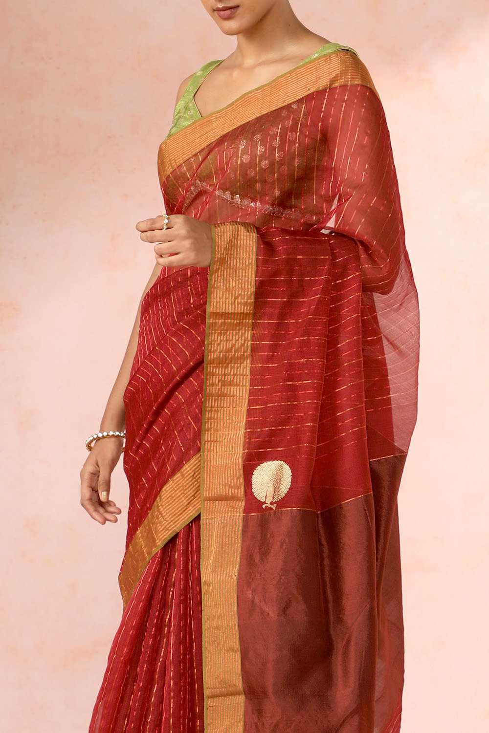 Red Chanderi Pure Silk Cotton Woven Saree image number null