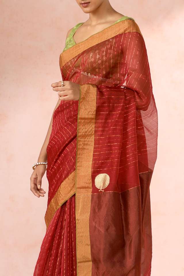 Red Chanderi Pure Silk Cotton Woven Saree thumbnail image number null