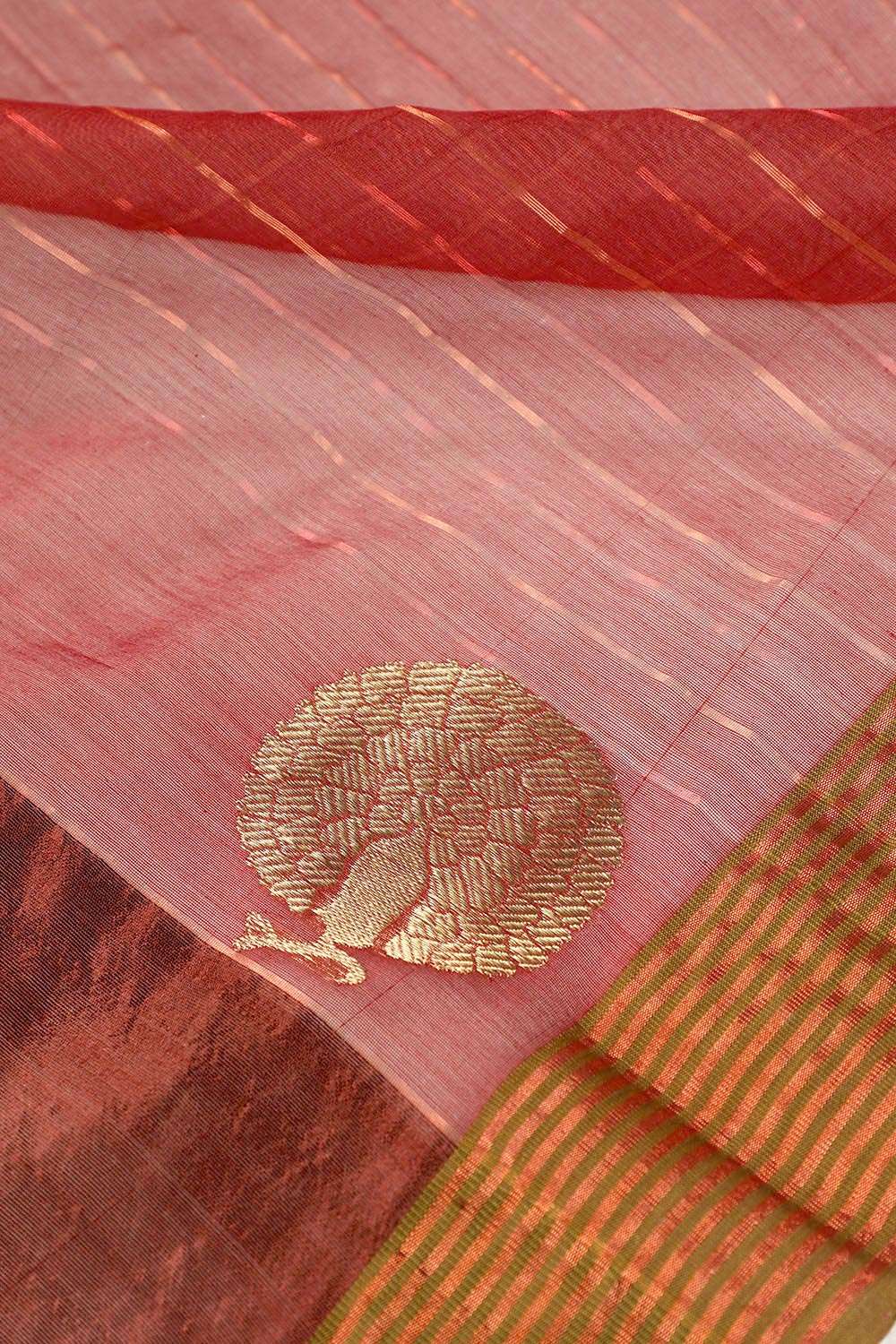 Red Chanderi Pure Silk Cotton Woven Saree image number null