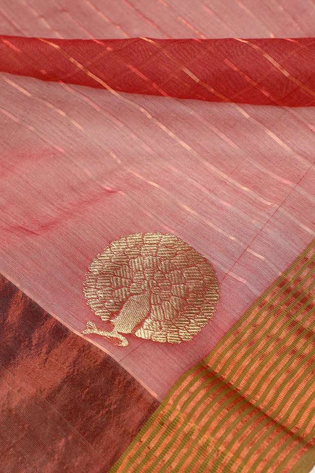 Red Chanderi Pure Silk Cotton Woven Saree thumbnail image number null