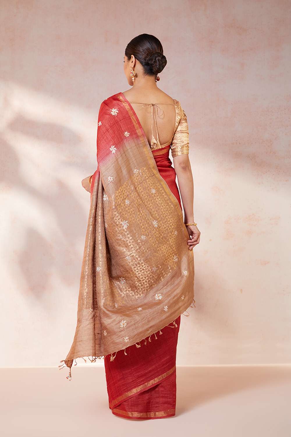 Red Chattisgarh Pure Tussar Silk Hand Painted Saree image number null