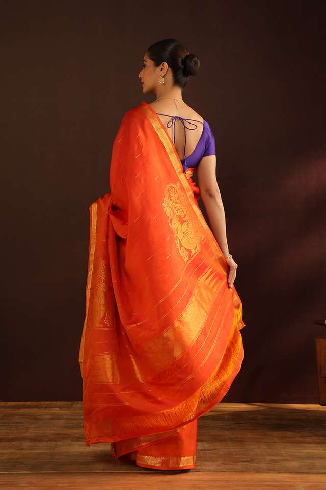 Orange Woven Pure Silk Kanjivaram Saree thumbnail image number null