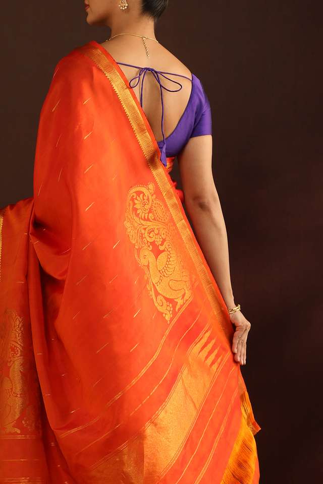 Orange Woven Pure Silk Kanjivaram Saree thumbnail image number null