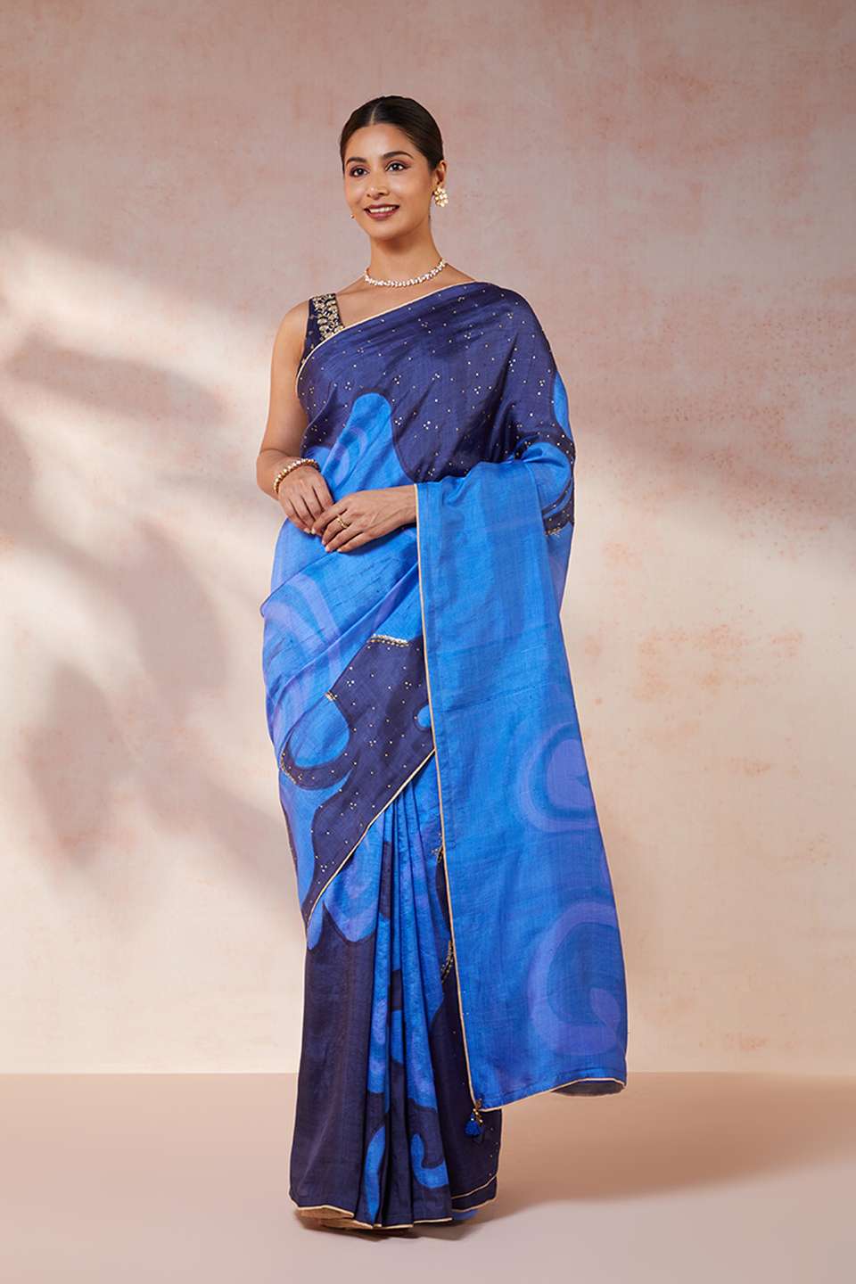 Blue Hand Painted Silk Saree