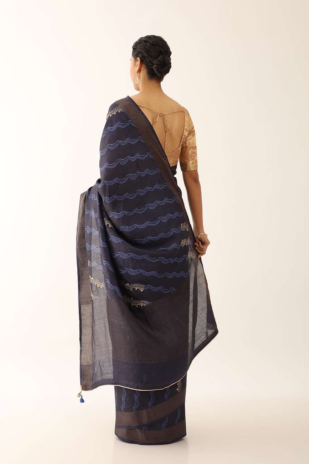 Dark Blue Contemporary Pure Tussar Silk Hand Painted Saree image number null