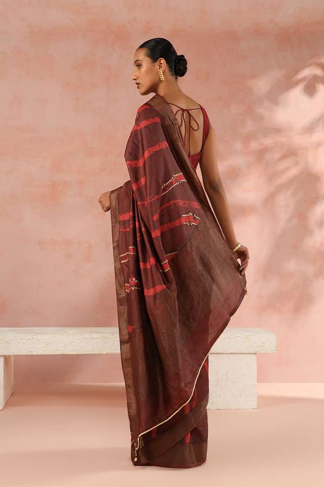 Brown Tussar Hand Painted Saree thumbnail image number null