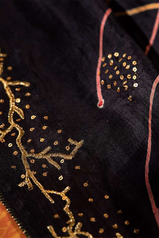 Black Hand Painted Silk Saree thumbnail image number null