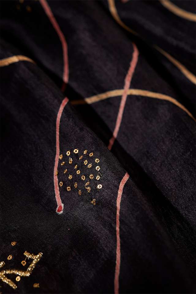 Black Hand Painted Silk Saree thumbnail image number null